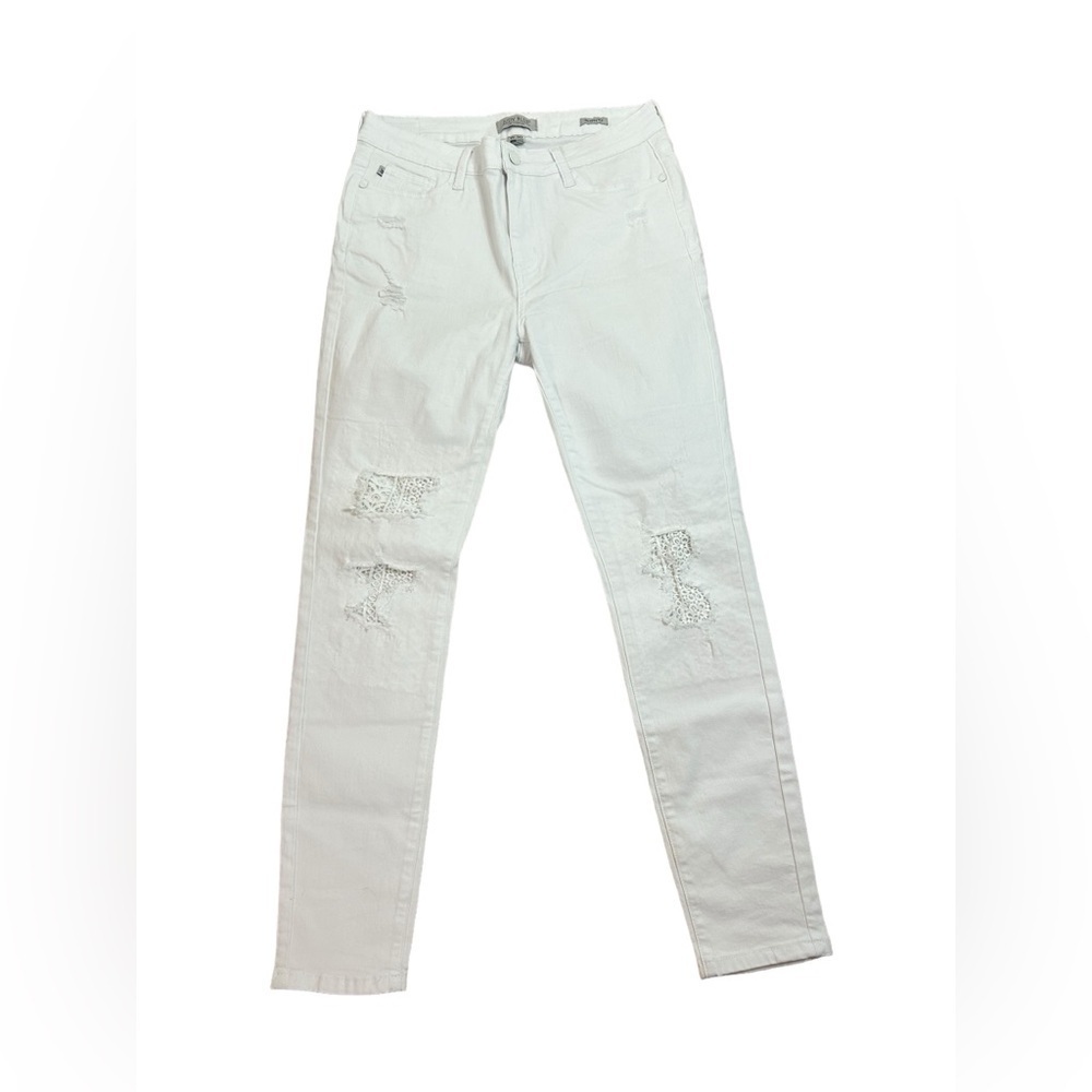 Judy Blue High Waist White Skinny Distressed Lace Inset Jeans Size 11/30 JB84133 - Picture 2 of 12